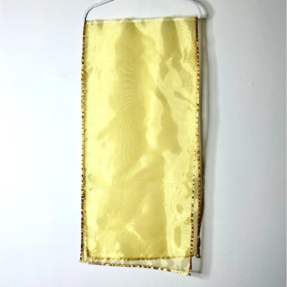 Unbranded Sheer Yellow Scarf Stole Wrap Gold Trimmed 18